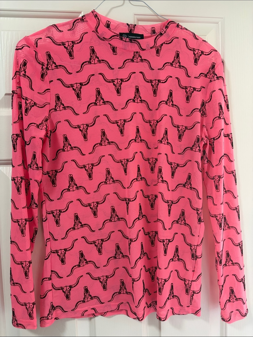 Unknown Brand Pink Long-Sleeve Skull Print Top